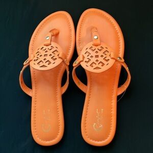 Leather Orange Accessory Thong Sandal